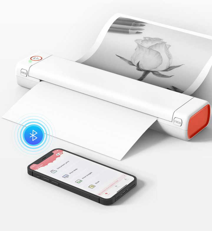 Mini-thermische printer, draadloos, USB-oplaadbaar, draagbare drukmachine met bluetooth, heldere resolutie (203 dpi), printen etiketten, stickers en foto's (mini-print 3 rollen